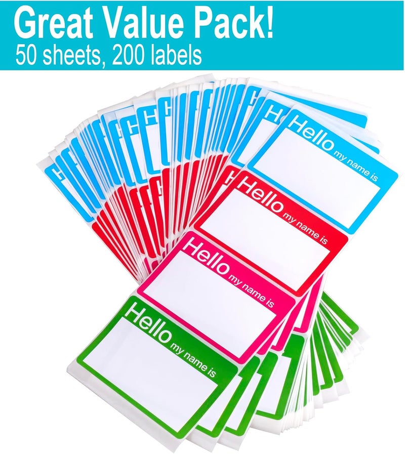 Lrogoe 4 Colors (Hello My Name is) Name Tags Stickers 200 Labels for Office, Meeting, School, Teachers and Mailing - Image 2